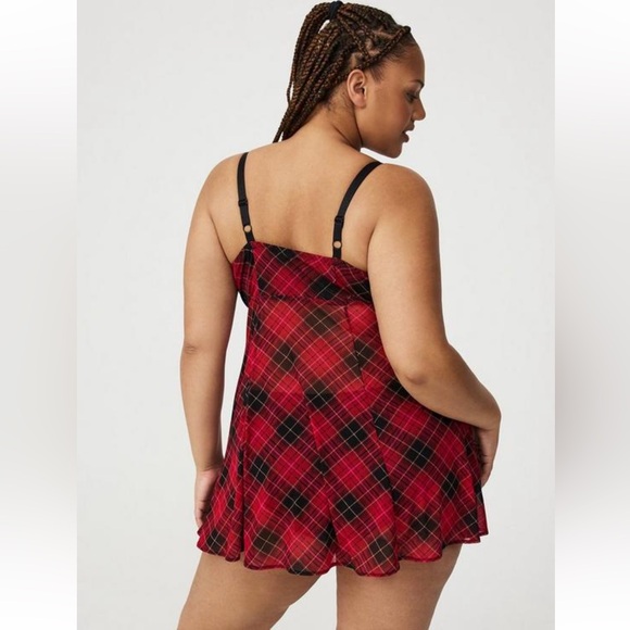 Torrid Red Plaid mesh Babydoll lingerie or sleep attire - Picture 4 of 7
